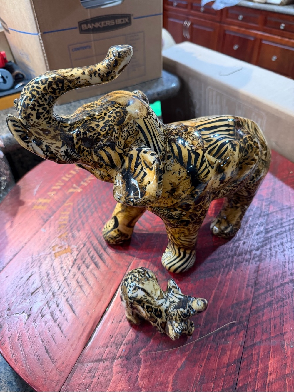 Decorative decoupage, ceramic elephant set